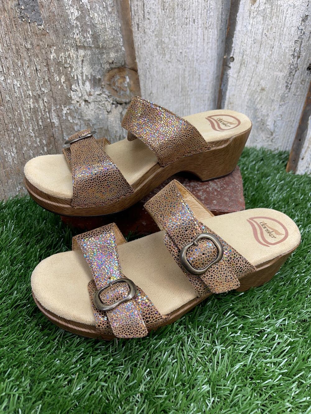 Dansko Sohpie Shimmer Exotic Slide Wedge Clog Sandals EU38